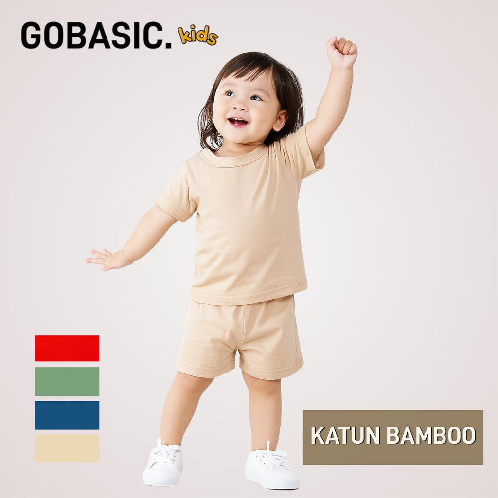 GOBASIC KIDS - Setelan Piyama Set Baju Tidur Anak Kaos 100% Katun Bambu Unisex 1-8 Tahun Laki-Laki Perempuan Cotton