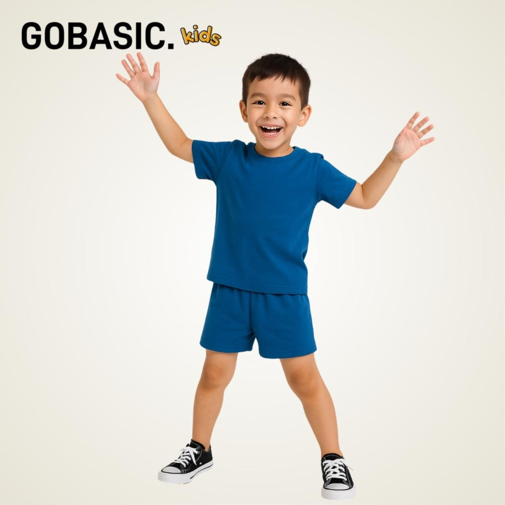 GOBASIC KIDS - Setelan Piyama Set Baju Tidur Anak Kaos 100% Katun Bambu Unisex 1-8 Tahun Laki-Laki Perempuan Cotton